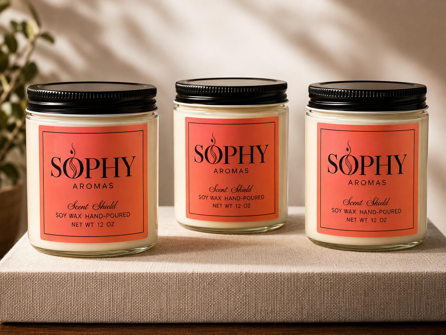 Three Scent Shield candles by Sophy Aromas